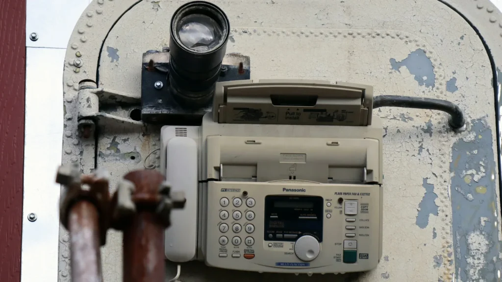 Fax machine with a telephone handset